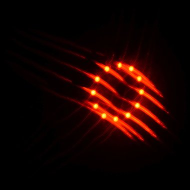 Simulation eines 3D-Lichteffekts bei Hinterleutung des Textils mittels LED-Ring (20 mm LED/Textil-Abstand, 45° Textilausrichtung)