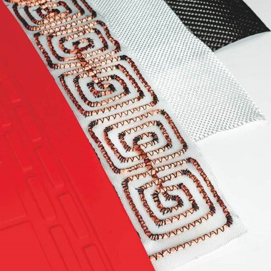 Ein Textil mit aufgestickten Kupferspulen, um elektromagnetische Felder und so Wärme zu erzeugen. © msquare